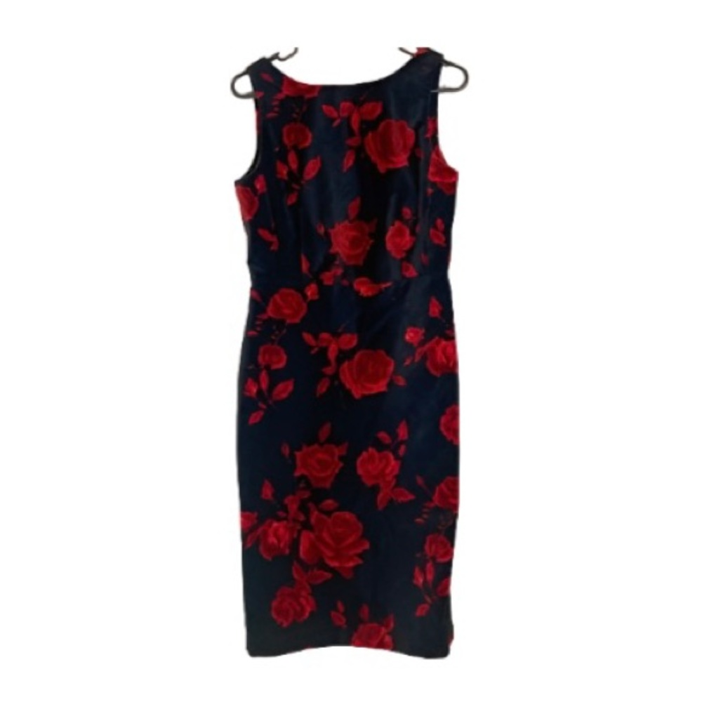 Talbots Black & Red Velvet Sleeveless Rose Patterned Dress - Size 6 - Picture 2 of 9